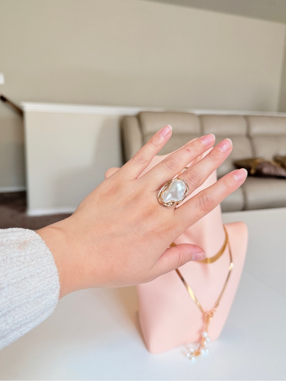 Gold Pearl Statement Ring - Picture 3 of 12